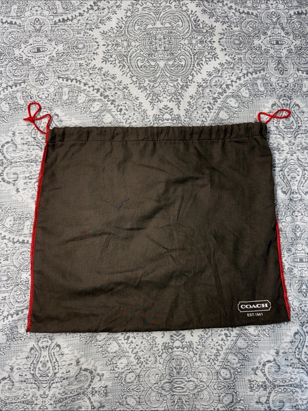 Coach Brown Drawstring Dust Bag with Red Trim - 13”x 16”